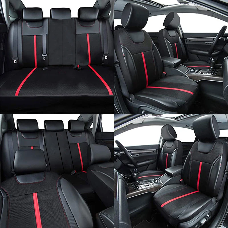 AUTOKING PU-Leder und Netzstoff Universeller Autositzbezug-Set Auto-Zubehör Unisex Passend für die meisten PKW, SUV, Transporter und LKW-Sitzkissen – Detail 2