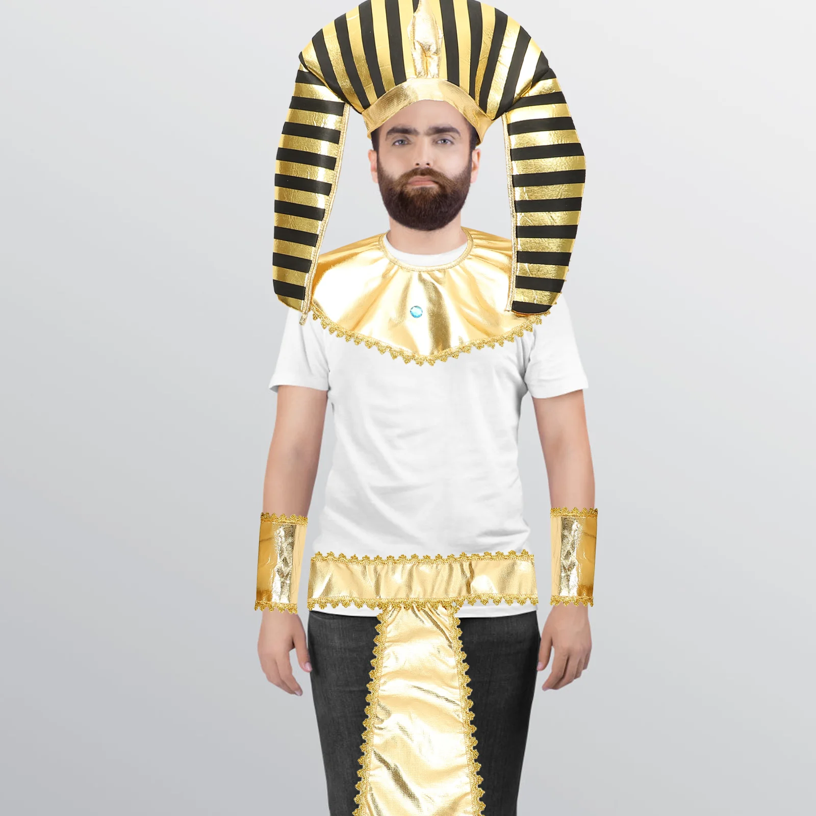 Halloween Egyptian Pharaoh Makeup Costume King Dress Props 4pcs Costsume for Adults Men Cosplay Belt Cloth Headpiece