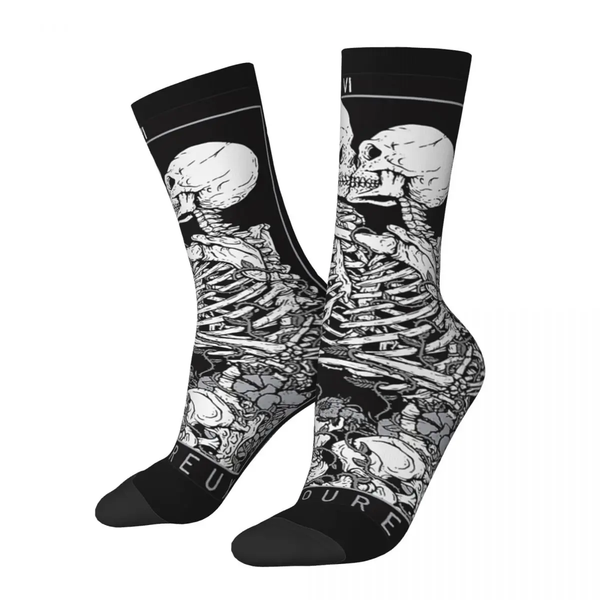 Funny Happy Men\'s Socks Skull Bones Horror Goth Vintage Harajuku Dark Skull Hip Hop Novelty Pattern Crew Crazy Sock Gift Printed