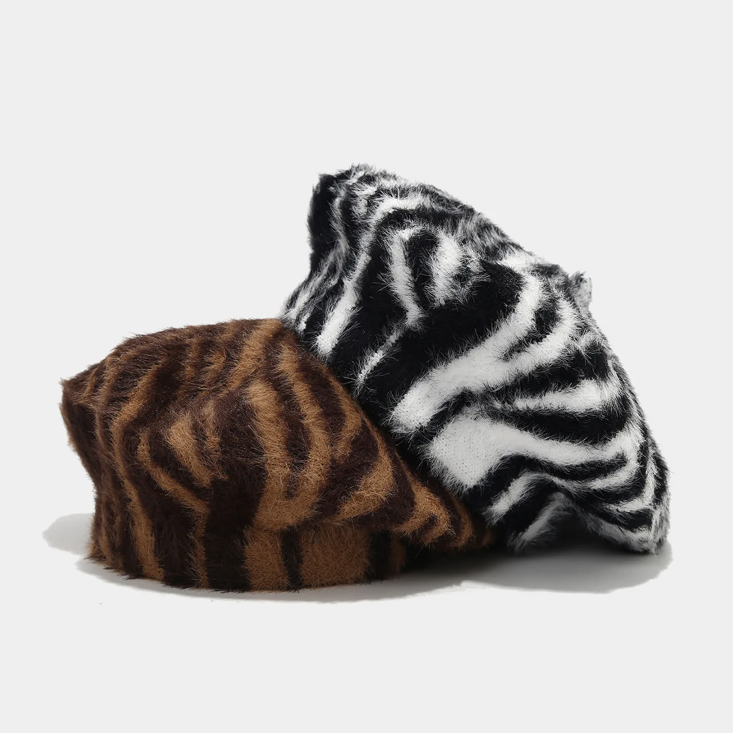 Fashion Zebra Stripe Autumn Beret Hat For Women Outdoor Vintage Faux Fur Thick Soft  Winter Warm Hat Bonnets Bonia Cap Gift