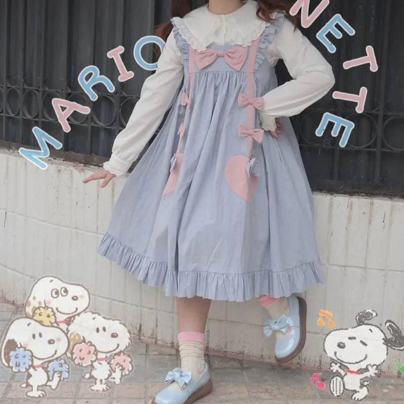 Lolita Dresses Women Ruffles Knee-length Loose Kawaii Japanese Style Trendy Girls Preppy Sweet Retro Female Vestido Feminino