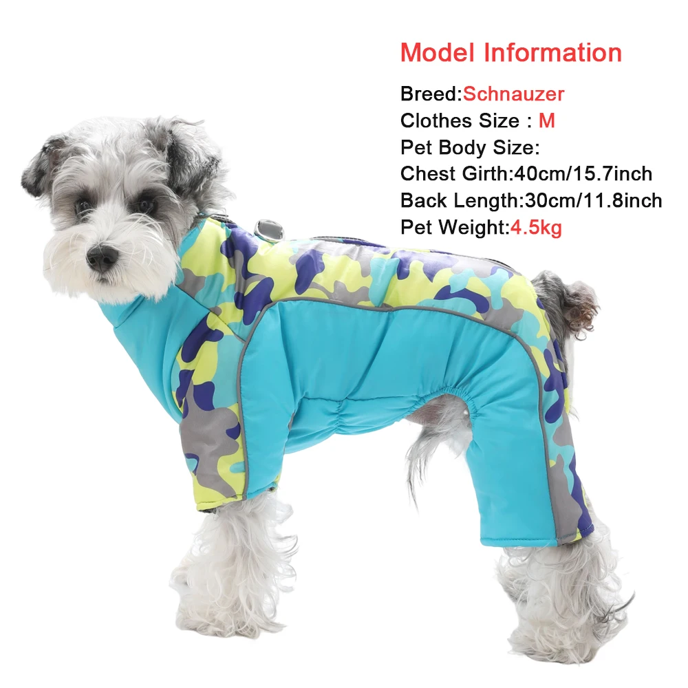 Winddichter, warmer Haustier-Overall mit D-Ring, reflektierendem Winter-Overall mit Füllung für kleine und mittelgroße Hunde, Yorkie, Mops, Mantel mit Tarnmuster – Detail 1
