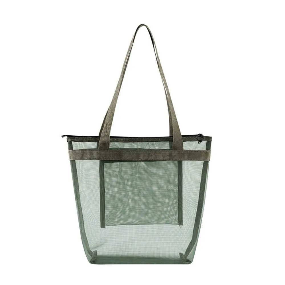 Large Capacity Mesh Beach Bag Lightweight Foldable Travel Storage Bag with Zipper Breathable Mesh Tote Bag