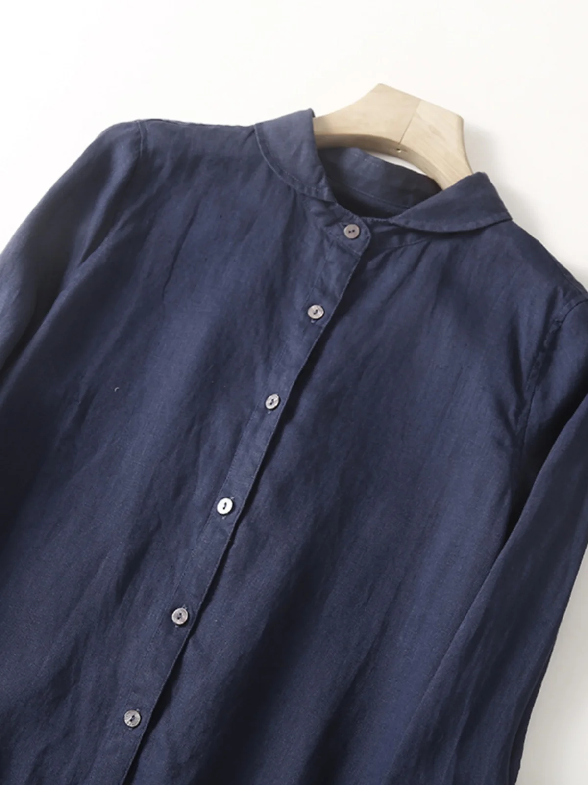 Décontracté pur lin irt Dr poupée col t-shirt quart Sve longue Dr printemps été a-ligne jupe conception à bouton unique