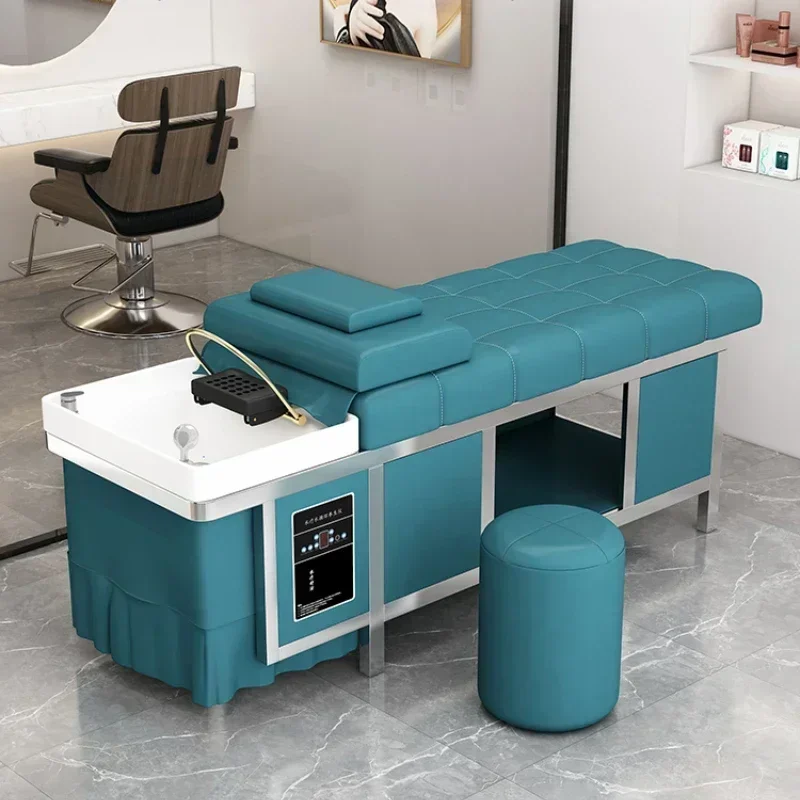Stainless Steel Hair Care Shampoo Bed - Barber Shop, Thai Style, Water Circulation, Massage Bed for Beauty Salon.