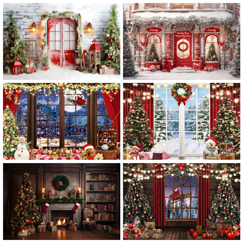 Christmas Store Photography Backdrop Gift Shop Winter Snowflake Snowman Xmas Eve Holiday Party Photo Background Banner Supplies