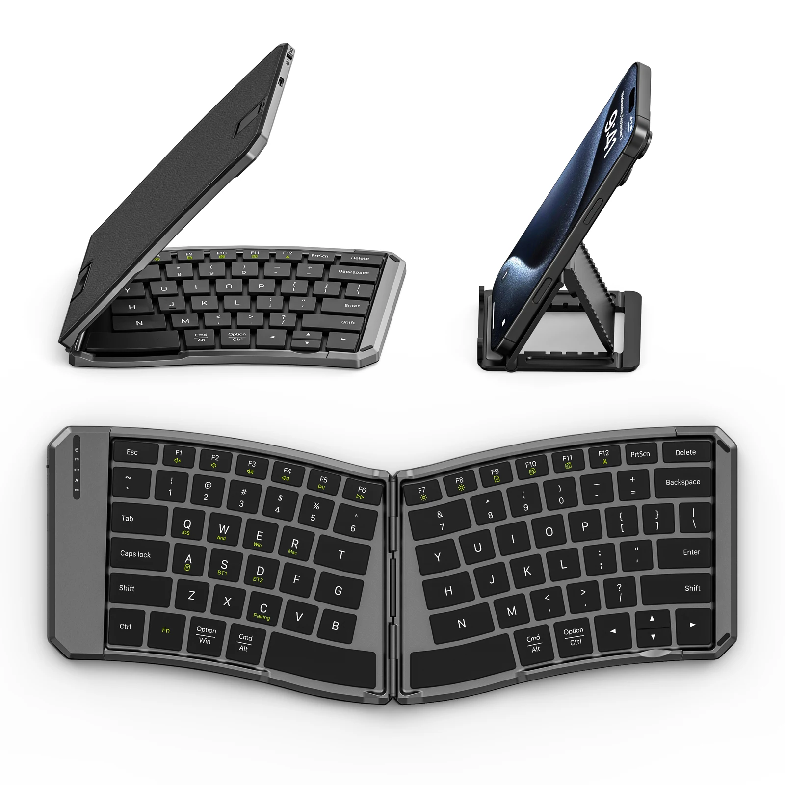 Foldable Bluetooth Keyboard,Ergonomic Keyboard with Bluetooth Connection 2.4G Wireless Connection for iOS/Android/Windows