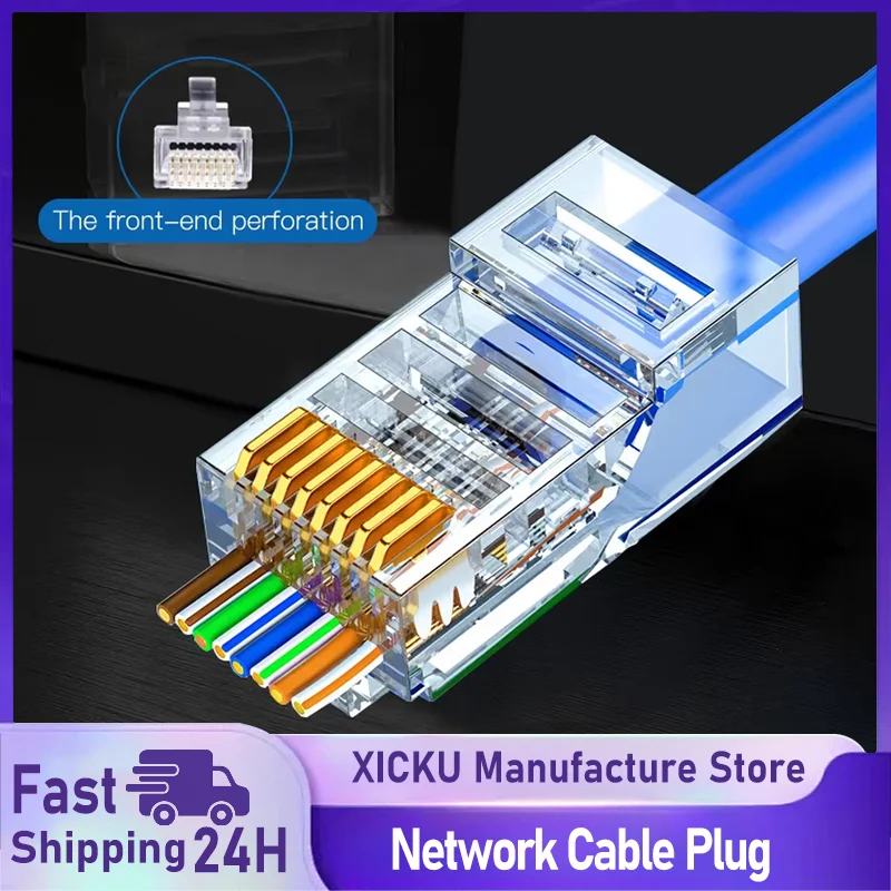 

50 шт. 100 шт. разъем Cat6 RJ45 сетевой разъем неэкранированный RJ45 перфорированный сетевой кабель с кристаллической головкой