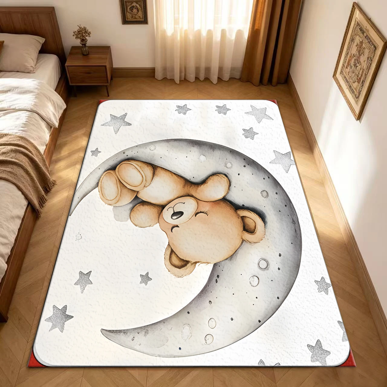 Cute Sleeping Bear on Moon Sta - đánh giá và giá Baby Nursery Rug
