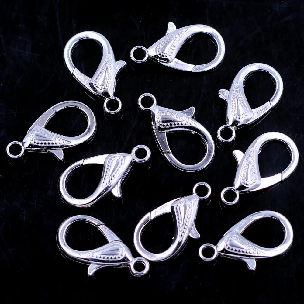 100 pezzi fermagli a moschettone clip eve occhi metallo tono argento per portachiavi catene gioielli fai da te ricerca 30x16mm