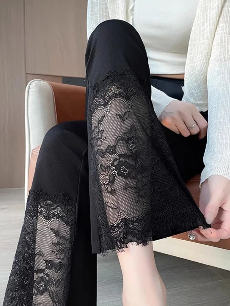 ผ้าไหมน้ําแข็งผู้หญิงกางเกงชุดลูกไม้เสื้อผ้า Vintage Aesthetic คลาสสิกทั้งหมดปานกลางสบายยืด G Xxl กางเกงผู้หญิง