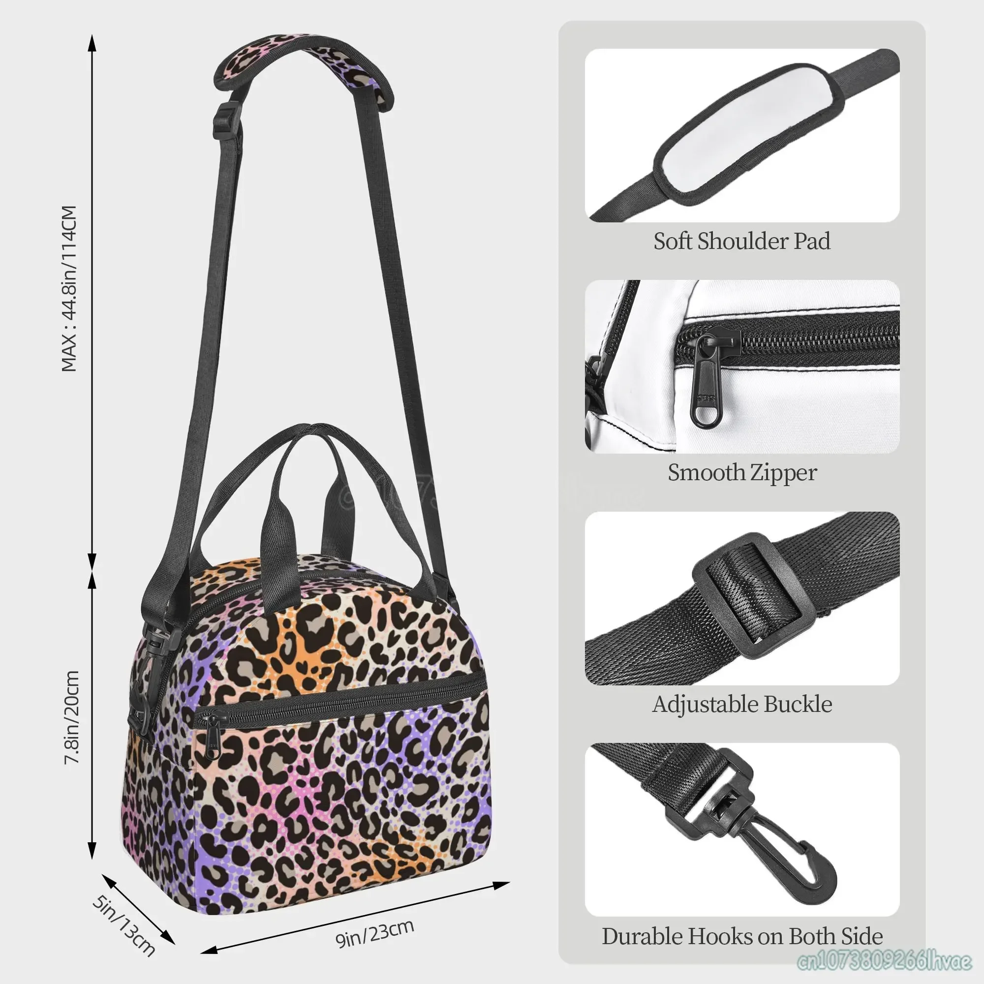 Borsa da pranzo isolata con stampa leopardata colorata per donna borsa termica impermeabile riutilizzabile portatile Bento per viaggi in spiaggia da