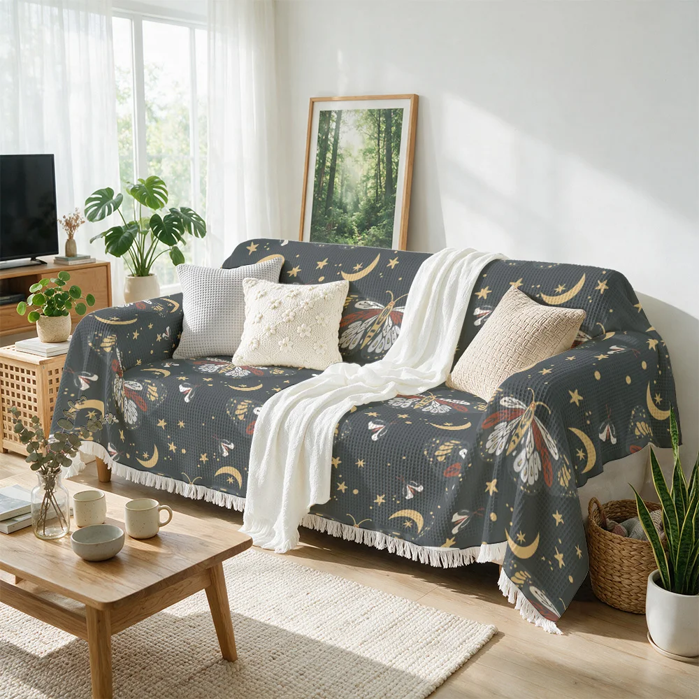 Decorative Celestial Butterfly Throw Blanket for Sofa Couch Cozy Home Decor Star Moon Boho Galaxy Living Room Throw Wrap