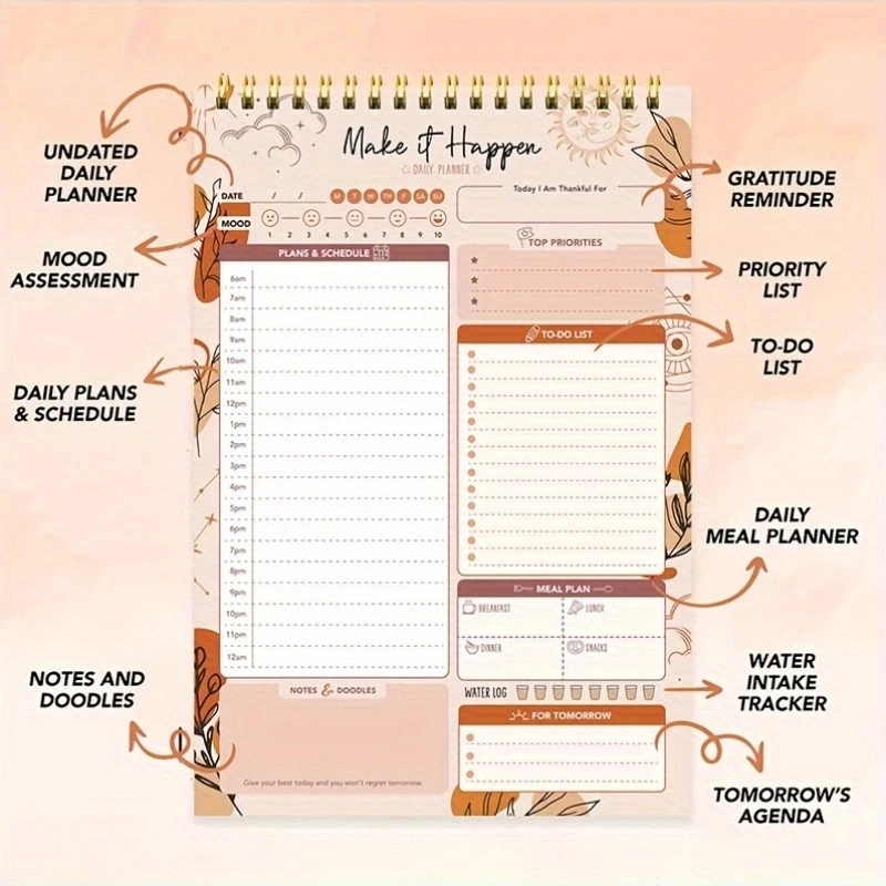 52 Daily Planner Sheets 6.5x10in Spring-Bound Notepad Planner Weekly Planner & Notebook & Schedule Organizer Stationery products