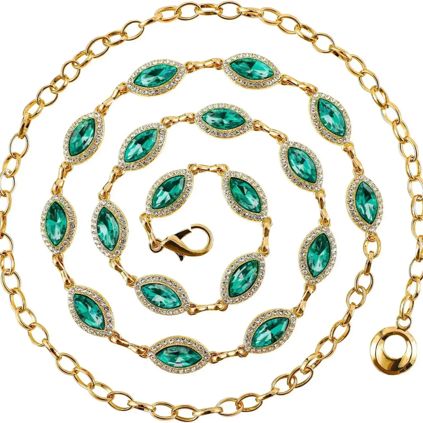 Crystal Belly Waist Chain Belt Gold Layered Belly Chain for Women - Red Green Rhinestone Diamond Body Chain Jewelry