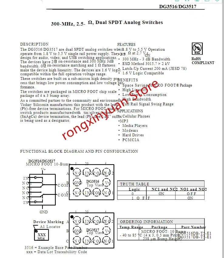 DG3516DB-T5-E1 3516 DG3516DB-T5 DG3516DB DG3516 300-MHz، 2.5-Ω، مفاتيح تناظرية مزدوجة SPDT 100% أصلية جديدة