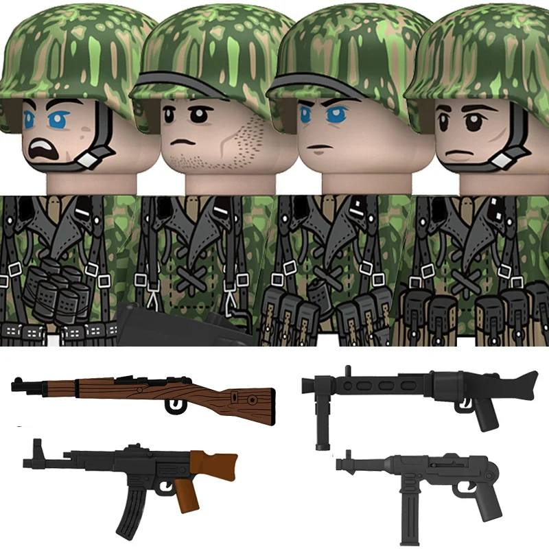 WW2 Germany Spring Camouflage Soldier Military Army Building Blocks Infantry Figures Helmet Military Weapons Bricks Toys Kids