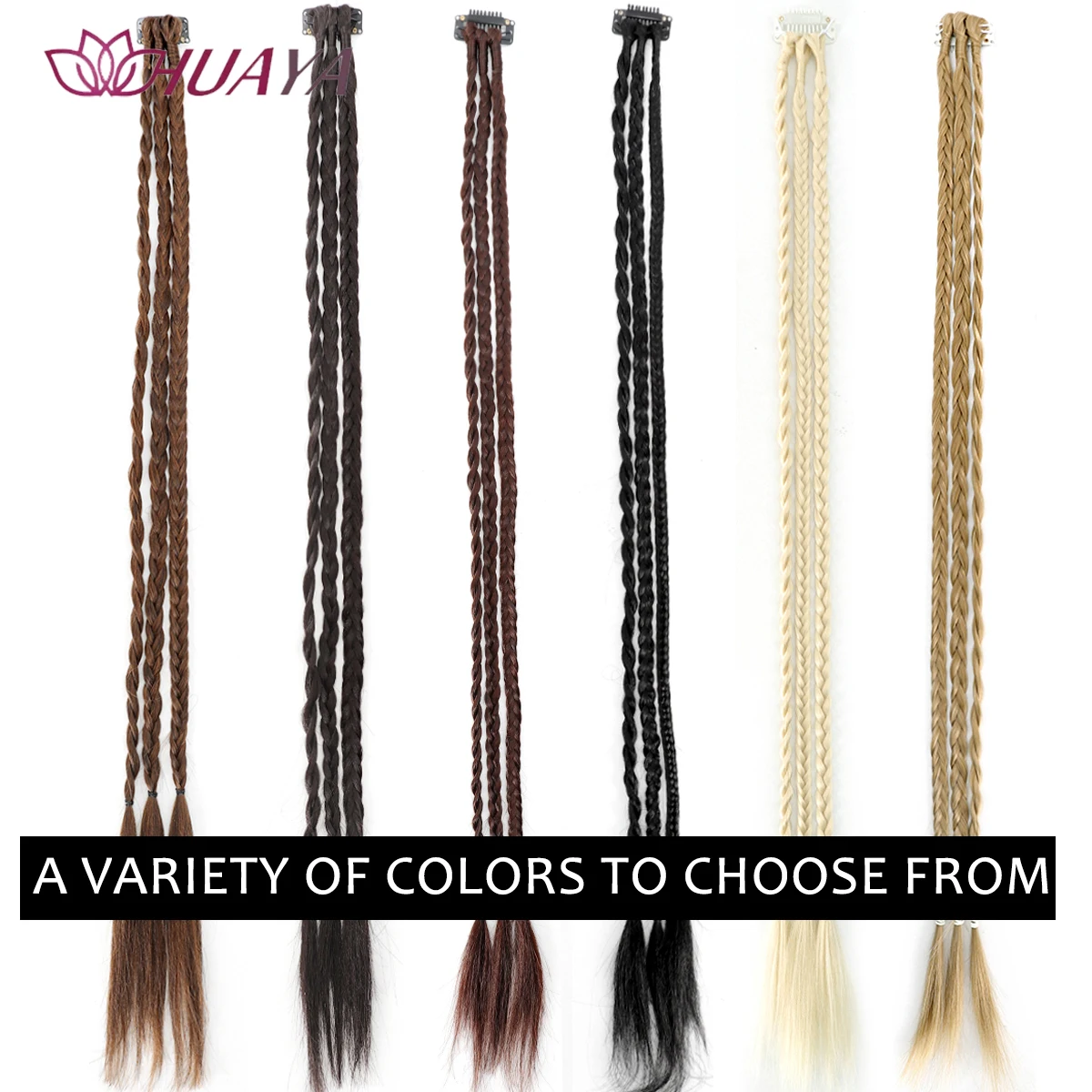 HUAYA Front Braids Clip in Hairstyle With 3 Braids On Each Clip A Total Of 22 Inch Long Natural Soft Synthetic Hairpieces for Gi