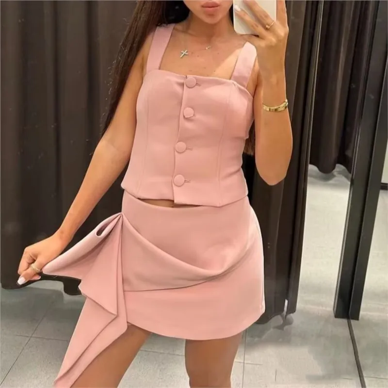 سترة أنيقة للسيدات موضة عتيقة وردية واحدة الصدر مع جيوب سترات بدلة ربيع 2025 معطف برقبة مدببة للمكتب للسيدات