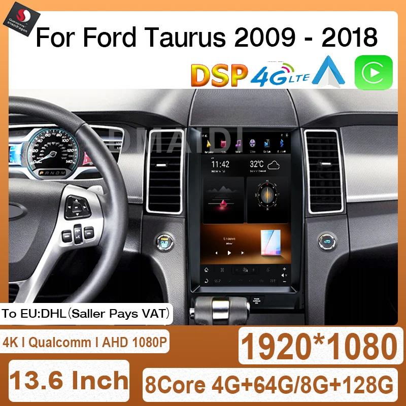 

Android Auto 13.6" Qualcomm 12 Car GPS Navigation For Ford Taurus 2009-2018 Radio Multimedia Player Carplay DSP Vertical Screen