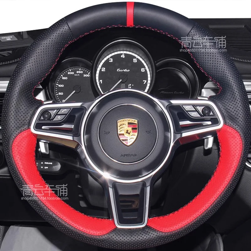 

Для Porsche Cayenne Macan Panamera 911 996 959 Cayman Boxster ручная работа черный красный чехол на руль из натуральной кожи автомобиля
