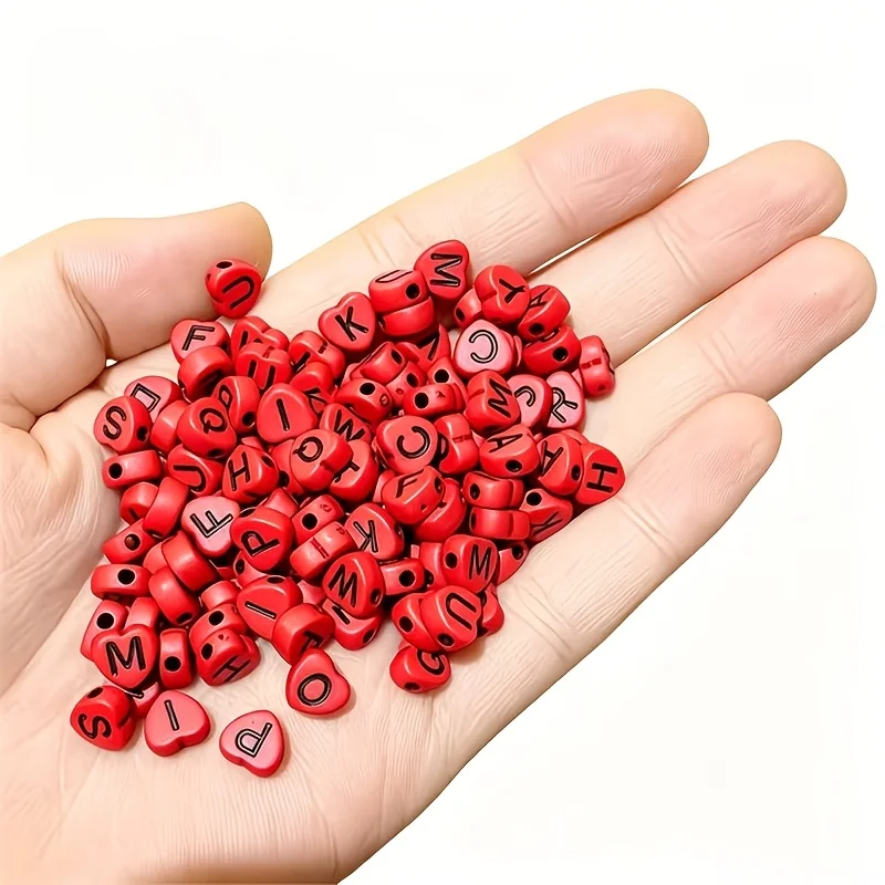 4x7mm 220/440pcs red heart-shaped letter beads, used for making accessories such as bracelets, necklaces, earrings view 3