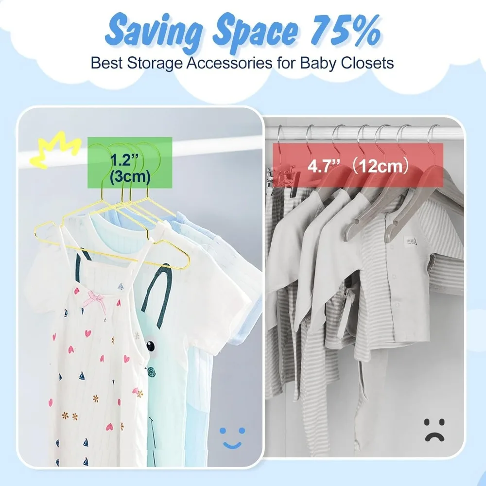 Robuste grucce in filo metallico per vestiti per bambini, 12 pollici, confezione da 60, resistenti, salvaspazio, ideali per guardaroba per neonati e bambini piccoli