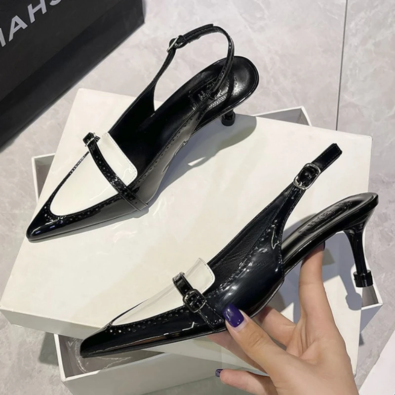 

Элегантные женские туфли на высоком каблуке разного цвета с острым носком, модные офисные туфли с пряжкой и неглубоким носком, роскошные брендовые дизайнерские туфли-лодочки