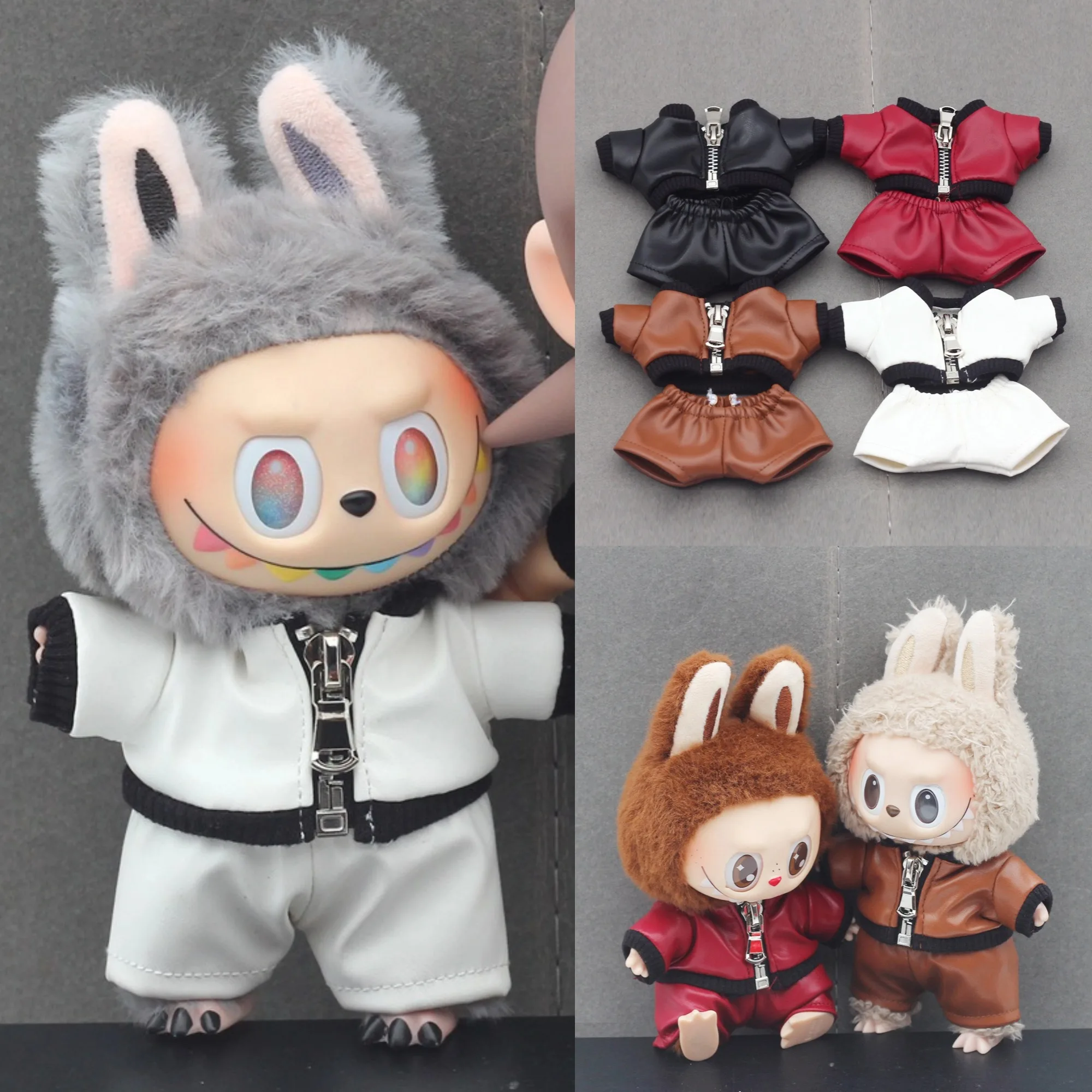 

Ropa Labubu Leather Jacket and Pants Leather Set For 17cm Labubu V3 Doll Clothes Outfit Accessories Plush Doll's Clothing