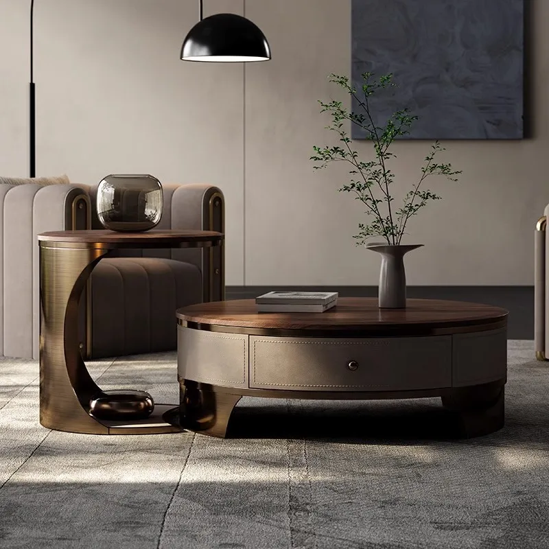 

Large apartment household light luxury designer size round North American black walnut coffee table