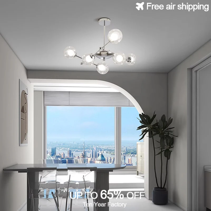 

Modern Clear Glass and Chrome Finish Pendant Lamp Hanging Chandelier Ceiling Light for Living Room Dining Room and Bedroom