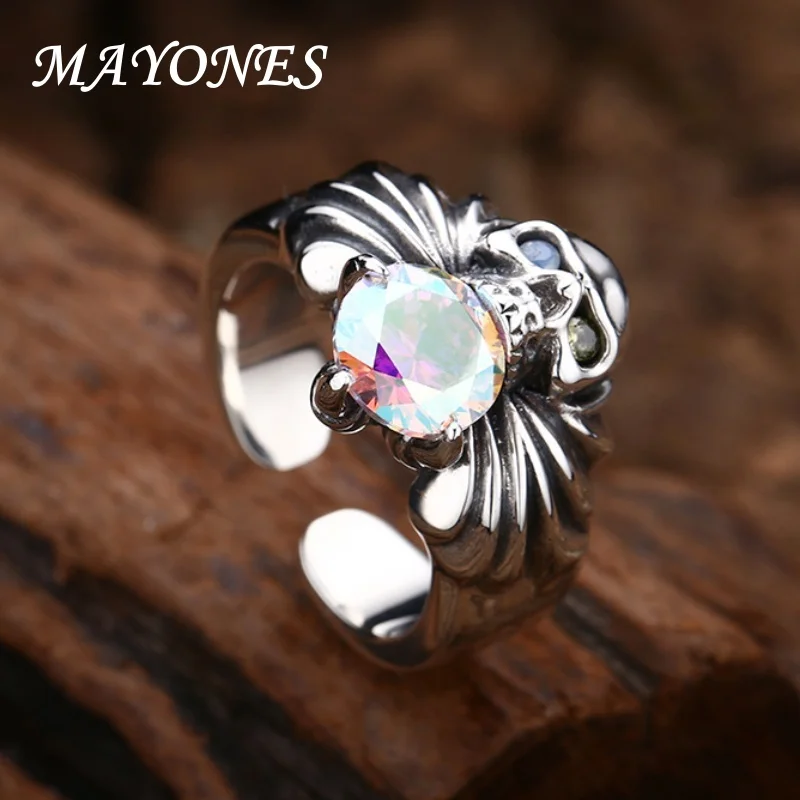 

MAYONES 925 пробы серебряные ювелирные изделия женские черепа циркония персонализированное кольцо винтажное тайское серебряное Открытое кольцо