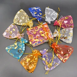 1000pcs Heart Gift Bags Drawstring Packaging Bags Love Storage Bag Mesh Gift Bag for Christmas Gift Pouches Small Organza Sachet