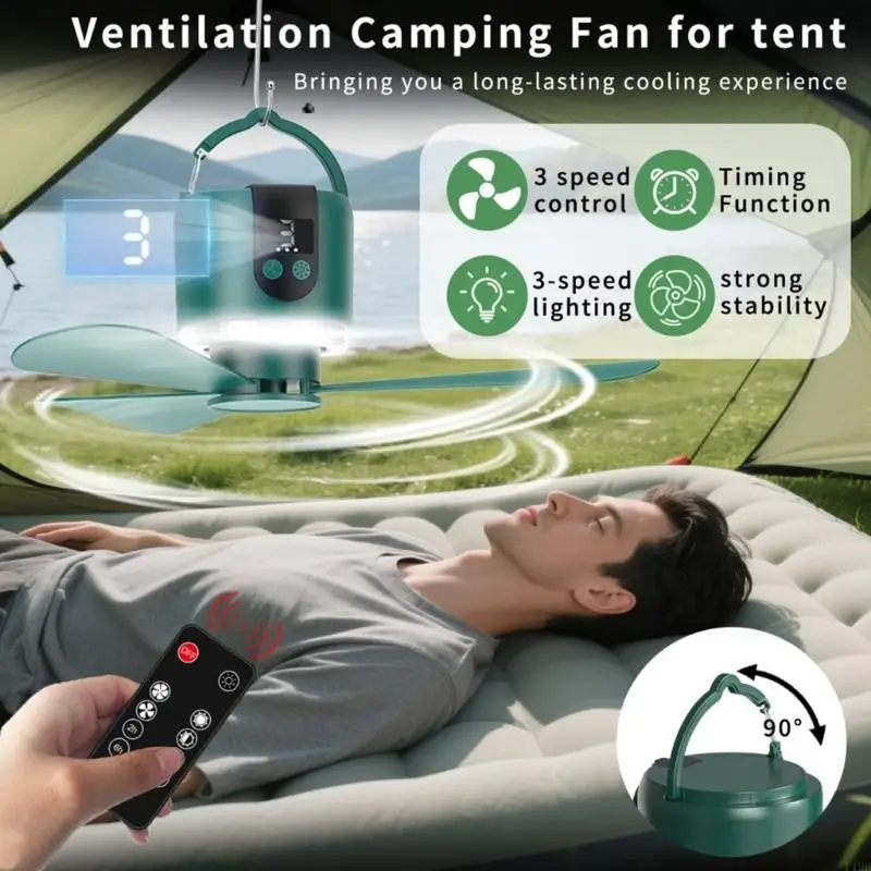 

16,5-дюймовый портативный вентилятор для кемпинга с дистанционным управлением, аккумулятор 15600 мАч, USB-аккумулятор, для F19E