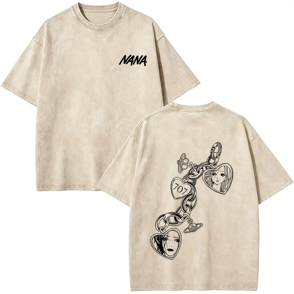 Washed Vintage Anime Black Stones Komatsu Oosaki Nana T-shirt Men Women Clothing Manga Y2k Oversized Short Sleeve T Shirts Tops