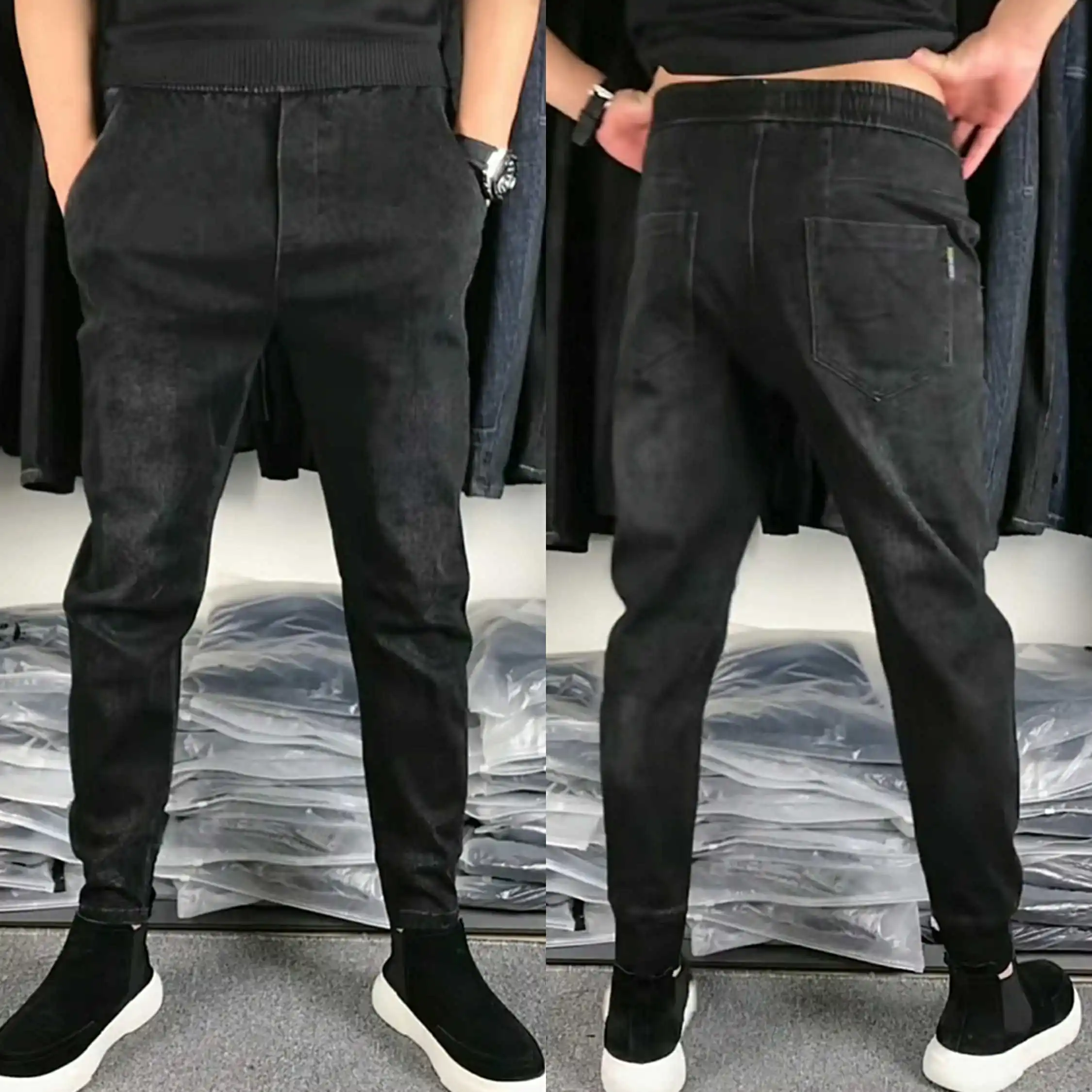 

Мужские джинсы Slim Fit из денима: модные, простые, индивидуальные, с высокой эластичностью, прямые, для весны и осени, повседневные