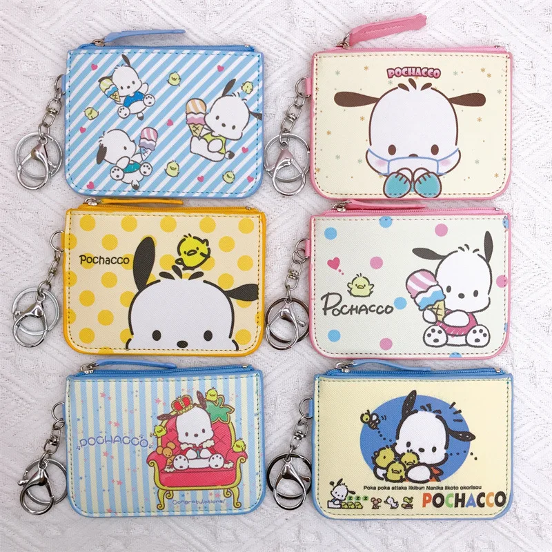 Creative Kawaii Sanrio Pochacco Dog Wallet Coin Purse Badge Sleeve Work Card Bag with Keychain Anime Card Storage Bag