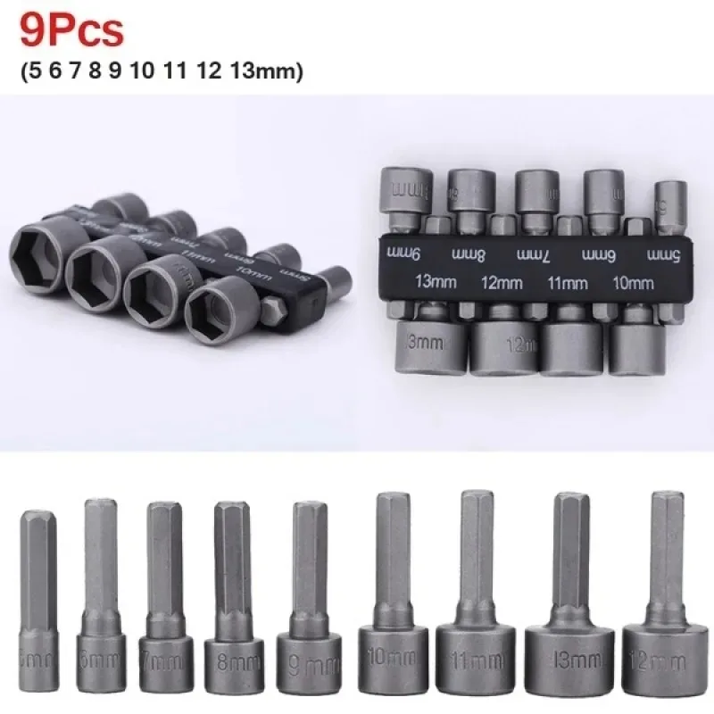 9pcs/set 5mm-13mm Hex Sockets Sleeve Nozzles Nut Driver Set Screwdriver Set Schroevendraaier Set Bits Sets Tools Socket Wrenches