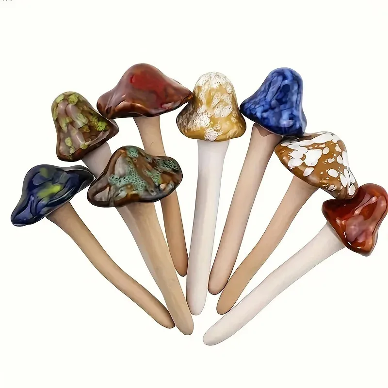 Hand-Painted Ceramic Mushroom Statues (4pcs) - Waterproof Weather-Resistant Decor, Unique Indoor & Outdoor Garden Ornaments