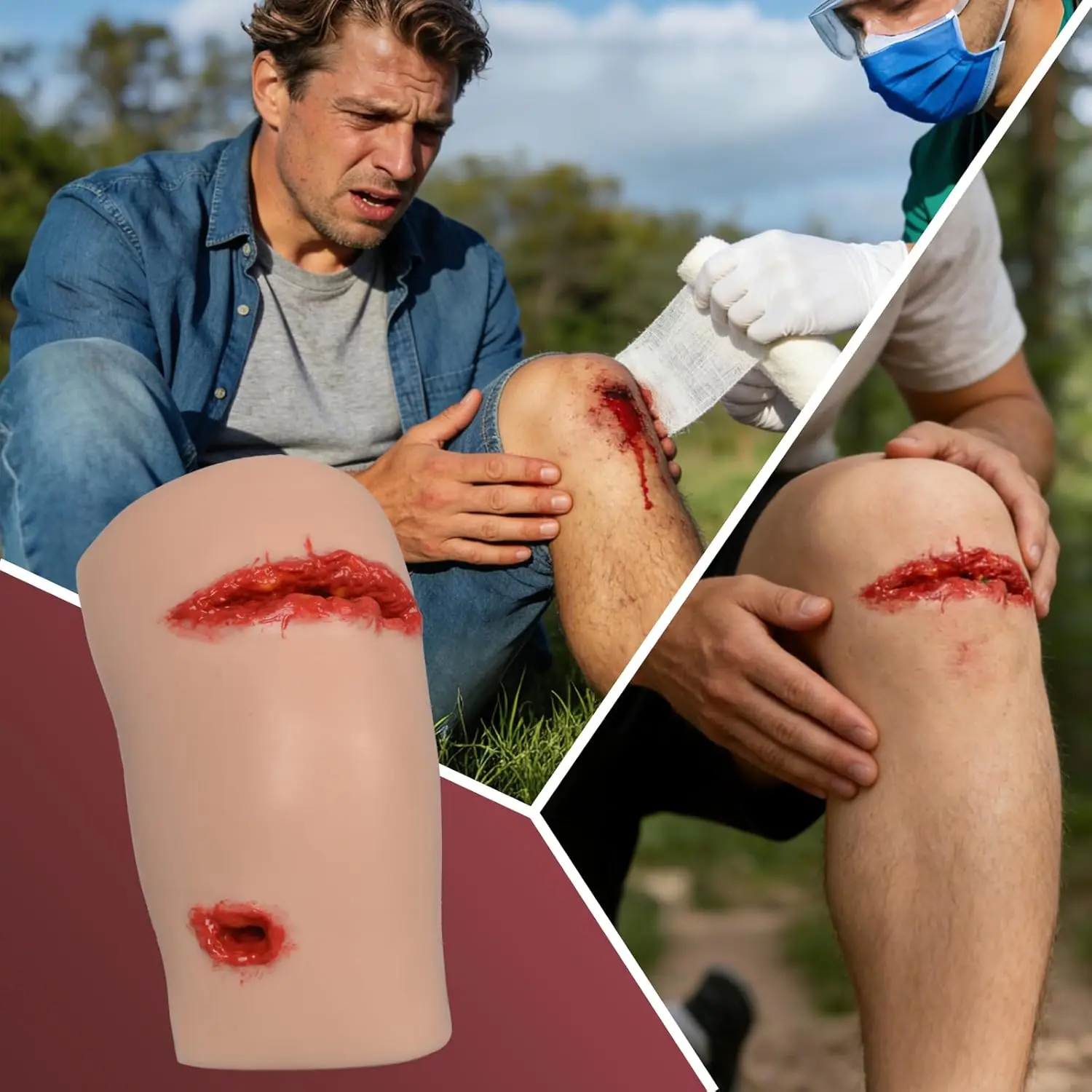 Reusable Knee Trauma Simulation Training Kit Bullet & Laceration Wound Care Packing Train for First Aid Practice Medical Educate - view 2