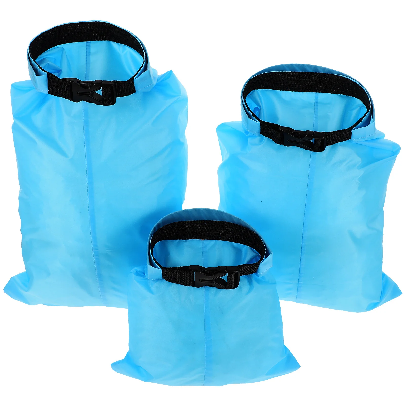 

3Pcs Waterproof Dry Bag Set Sky Blue Nylon Fabric Pouch for Camping Boating Kayaking Rafting Fishing Outdoor Use