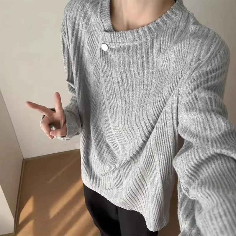 WTHT Fashion Men's Solid Color Knit Texture Button Loose T-shirts Trendy Round Collar Casual Pullover Male 2026 Summer 2A2956