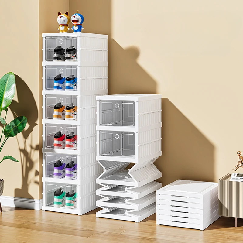 Shoe Organizer Foldable Plastic Shoe Storage Boxes Dustproof Thickened Installation-Free Stackable Transparent Organizers Rack