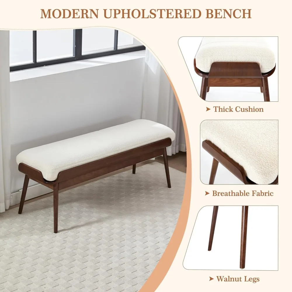 مقعد غرفة نوم مقاس 55 بوصة، مقعد طعام مع مقعد مبطن وإطار من خشب الجوز، قماش منجد كبير عثماني #4