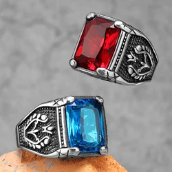 Gemstone Men Rings 316L Stainless Steel Gem Precious Stones Treasure Rock Punk for Biker Male Boyfriend Jewelry Best Xmas Gift