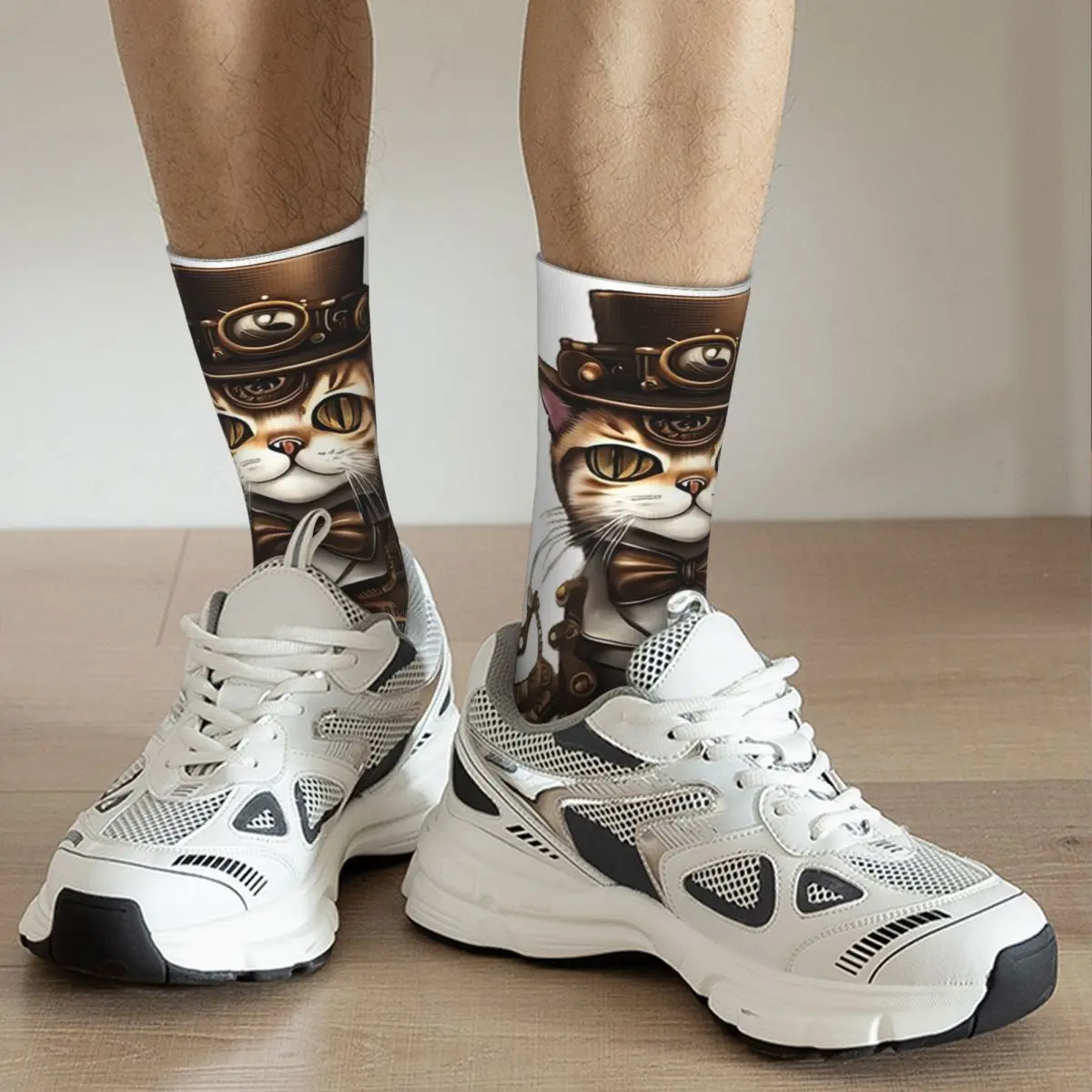 Steampunk Cat In A Mechanical Suit Socks Harajuku Super Soft Stockings All Season Long Socks for Unisex Valentine's Day Gifts