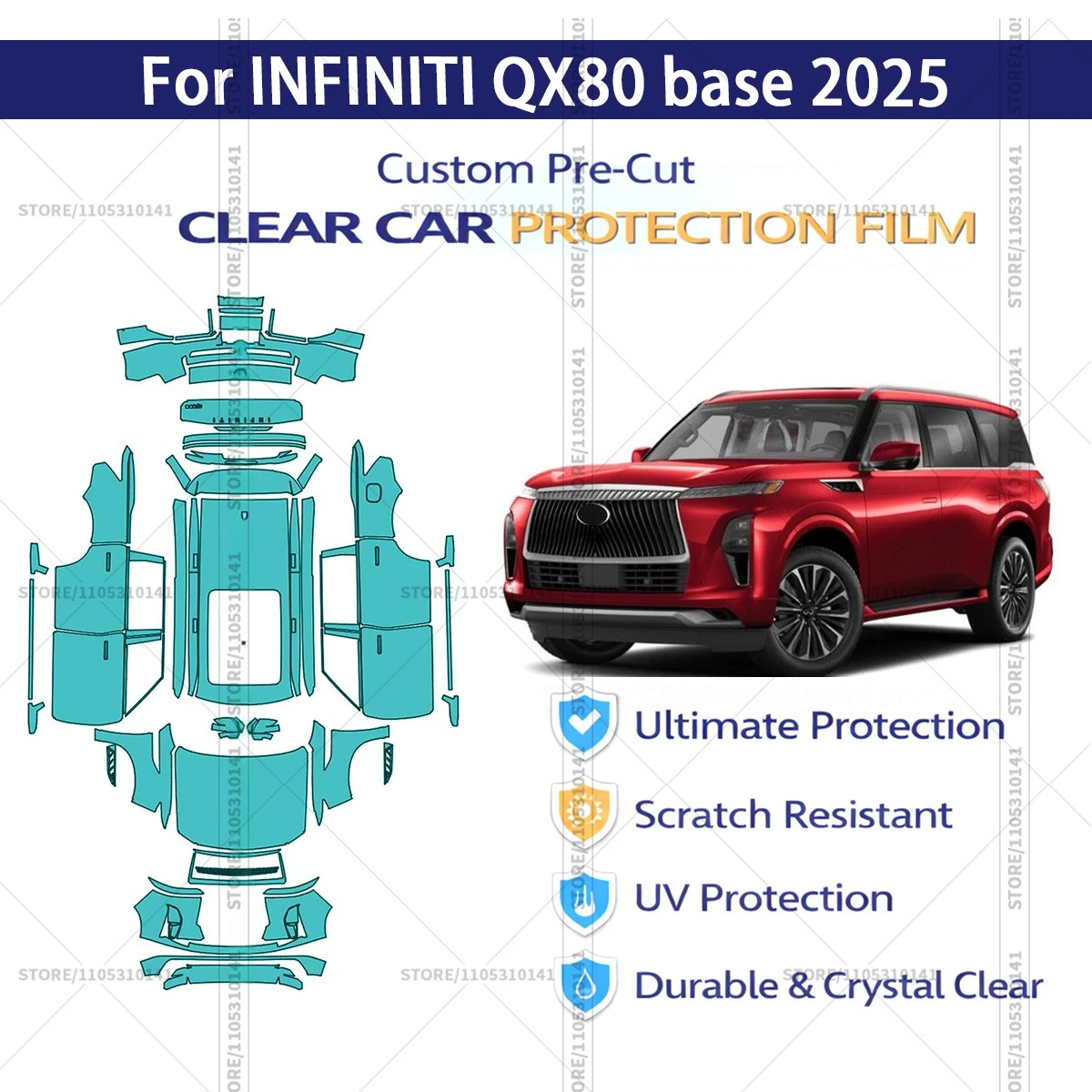 

Для INFINITI QX80 Base 2025: Предварительно вырезанная прозрачная защитная пленка PPF для автомобиля, профессиональная автомобильная пленка PPF для всего автомобиля
