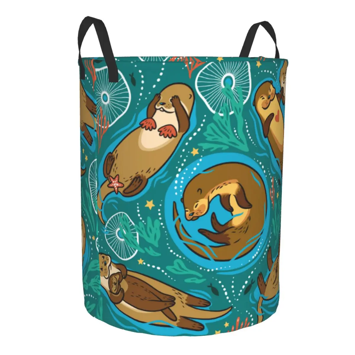 Cute Otters Seaweed And Corals Waterproof Storage Bag Household Dirty Laundry Basket Folding Clothes Organizer