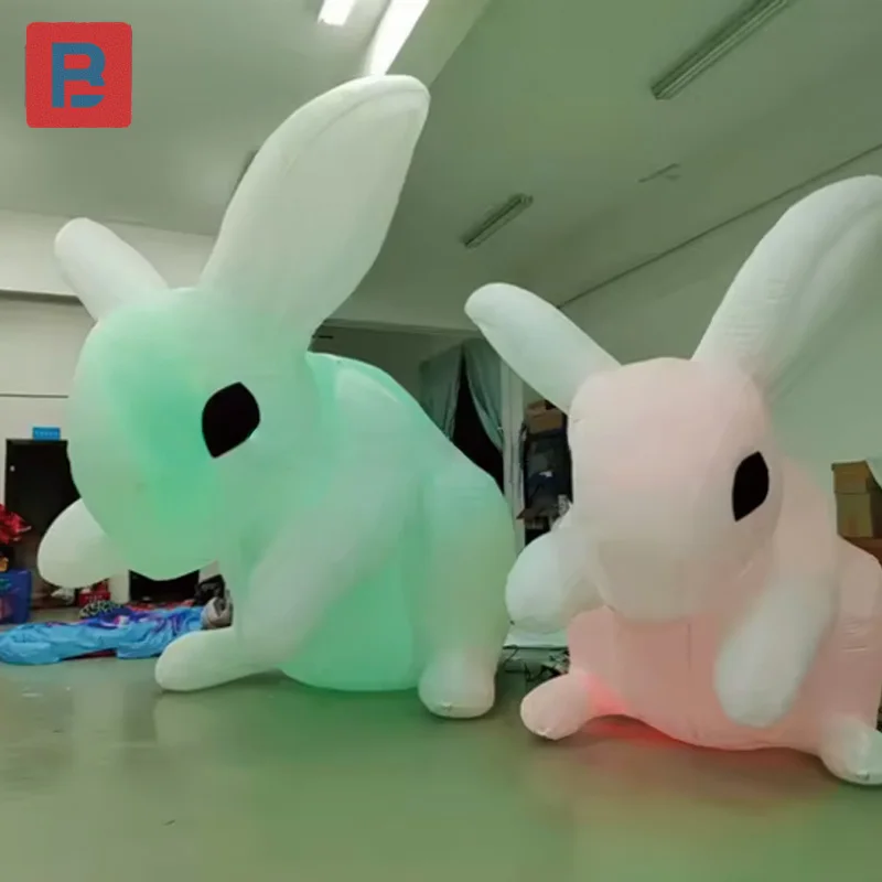 Inflatable rabbit, cute white inflatable Easter rabbit cartoon festival decoration light props