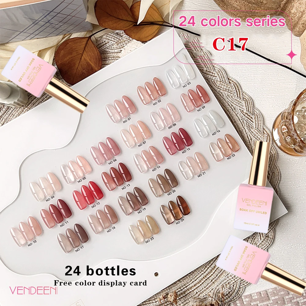 Vendeeni 24 Colors/Set Brown Tea Jelly Gel Nail Polish UV Soak Off UV LED Transparent Pink Nail Gel Varnish Manicure Lacquer